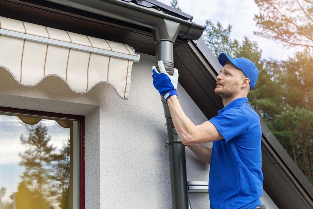 Gutter repair being done on a Miami home