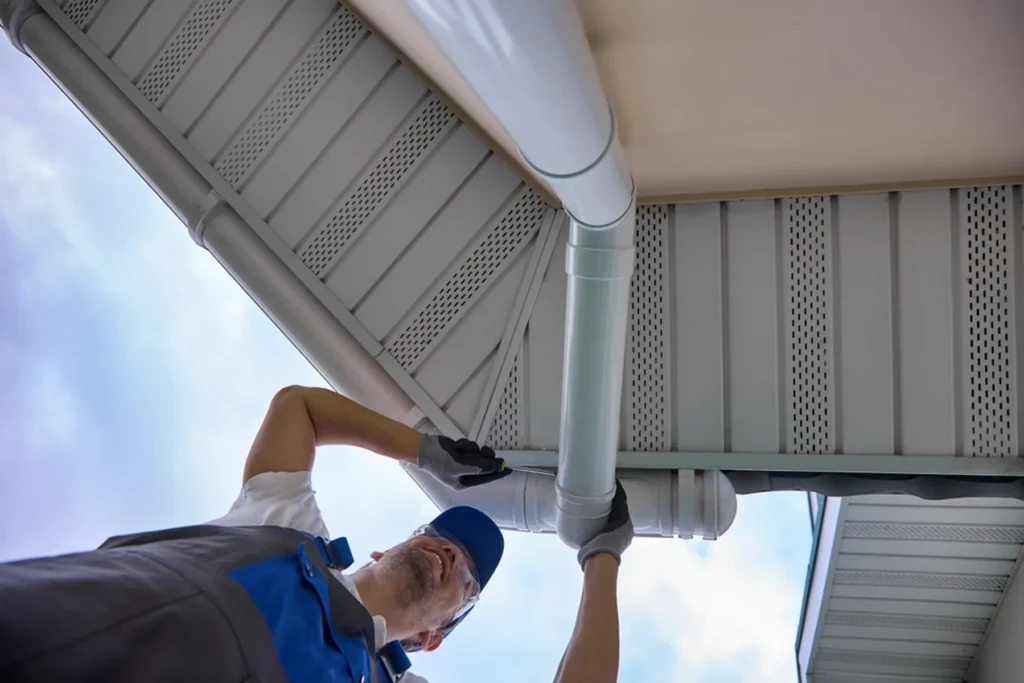 Gutter repair being done on a Miami home
